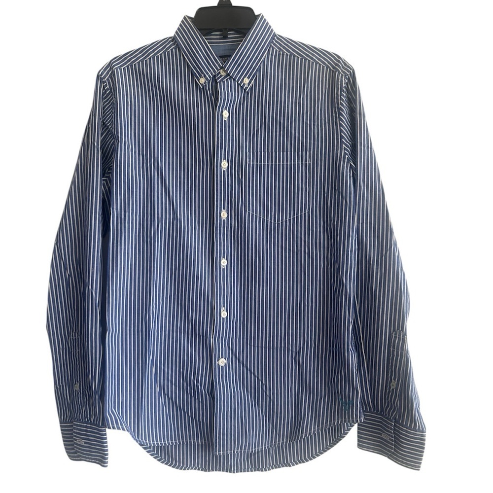 American Eagle Striped Button Down Shirt Blue White Prep Fit Men’s Small